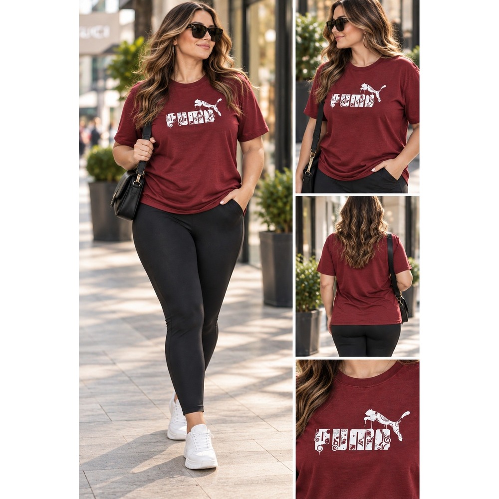 NWT Puma T-Shirt 2XL Burgundy Graphic Swirl Drip Logo Athletic Sportswear #1568